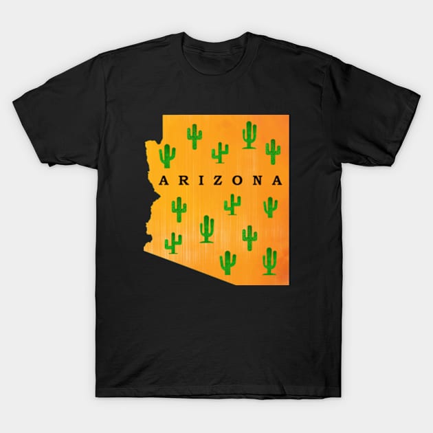 Arizona State Map with Sunset Sky and Cactus T-Shirt by Star58